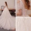 Best Champagne Wedding Dresses 2019 A-Line / Princess Deep V-Neck Short Sleeve Backless Appliques Lace Beading Cathedral Train Ruffle