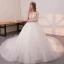 Bling Bling Ivory / Creme Durchsichtige Brautkleider / Hochzeitskleider 2019 A Linie Rundhalsausschnitt Ärmellos Rückenfreies Glanz Pailletten Kathedrale Schleppe Rüschen