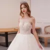 Bling Bling Ivory See-through Wedding Dresses 2019 A-Line / Princess Scoop Neck Sleeveless Backless Glitter Sequins Cathedral Train Ruffle
