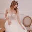 Bling Bling Ivory / Creme Durchsichtige Brautkleider / Hochzeitskleider 2019 A Linie Rundhalsausschnitt Ärmellos Rückenfreies Glanz Pailletten Kathedrale Schleppe Rüschen
