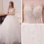 Bling Bling Ivory / Creme Durchsichtige Brautkleider / Hochzeitskleider 2019 A Linie Rundhalsausschnitt Ärmellos Rückenfreies Glanz Pailletten Kathedrale Schleppe Rüschen