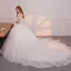 Schöne Ivory / Creme Brautkleider / Hochzeitskleider 2019 A Linie Off Shoulder Kurze Ärmel Rückenfreies Applikationen Spitze Glanz Pailletten Kathedrale Schleppe Rüschen