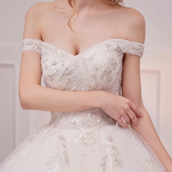 Schöne Ivory / Creme Brautkleider / Hochzeitskleider 2019 A Linie Off Shoulder Kurze Ärmel Rückenfreies Applikationen Spitze Glanz Pailletten Kathedrale Schleppe Rüschen