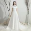 Classique Blanche Chiffon Jardin / Extérieur Robe De Mariée 2019 Princesse Transparentes Col Haut Manches Courtes Dos Nu Faux Diamant Ceinture Train De Balayage Volants