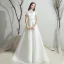 Classique Blanche Chiffon Jardin / Extérieur Robe De Mariée 2019 Princesse Transparentes Col Haut Manches Courtes Dos Nu Faux Diamant Ceinture Train De Balayage Volants