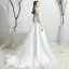 Classique Blanche Chiffon Jardin / Extérieur Robe De Mariée 2019 Princesse Transparentes Col Haut Manches Courtes Dos Nu Faux Diamant Ceinture Train De Balayage Volants
