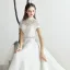 Classique Blanche Chiffon Jardin / Extérieur Robe De Mariée 2019 Princesse Transparentes Col Haut Manches Courtes Dos Nu Faux Diamant Ceinture Train De Balayage Volants