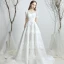 Chic Blanche Chiffon Jardin / Extérieur Robe De Mariée 2019 Princesse Encolure Dégagée Manches Courtes Dos Nu Appliques En Dentelle Train De Balayage Volants