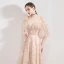 Élégant Champagne Robe De Soirée 2019 Princesse De l'épaule Manches de cloche Plumes Perlage Perle Train De Balayage Volants Dos Nu Robe De Ceremonie