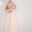 Vintage / Retro Champagne See-through Evening Dresses  2019 A-Line / Princess High Neck 1/2 Sleeves Appliques Flower Beading Floor-Length / Long Ruffle Formal Dresses