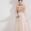 Vintage / Retro Champagne See-through Evening Dresses  2019 A-Line / Princess High Neck 1/2 Sleeves Appliques Flower Beading Floor-Length / Long Ruffle Formal Dresses