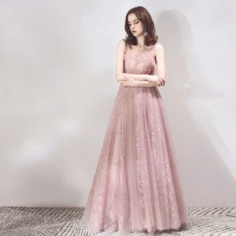 Classy Pearl Pink See Through Evening Dresses 2019 A Line Princess Scoop Neck Sleeveless Appliques Lace Beading Glitter Sequins Floor Length Long Ruffle Backless Formal Dresses