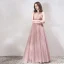 Chic Perle Rose Transparentes Robe De Soirée 2019 Princesse Encolure Dégagée Sans Manches Appliques En Dentelle Perlage Glitter Paillettes Longue Volants Dos Nu Robe De Ceremonie