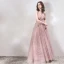 Chic Perle Rose Transparentes Robe De Soirée 2019 Princesse Encolure Dégagée Sans Manches Appliques En Dentelle Perlage Glitter Paillettes Longue Volants Dos Nu Robe De Ceremonie