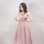 Chic Perle Rose Transparentes Robe De Soirée 2019 Princesse Encolure Dégagée Sans Manches Appliques En Dentelle Perlage Glitter Paillettes Longue Volants Dos Nu Robe De Ceremonie