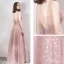 Chic Perle Rose Transparentes Robe De Soirée 2019 Princesse Encolure Dégagée Sans Manches Appliques En Dentelle Perlage Glitter Paillettes Longue Volants Dos Nu Robe De Ceremonie