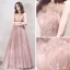 Chic Perle Rose Transparentes Robe De Soirée 2019 Princesse Encolure Dégagée Sans Manches Appliques En Dentelle Perlage Glitter Paillettes Longue Volants Dos Nu Robe De Ceremonie