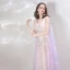Two Tone Lavender Champagne Evening Dresses  With Shawl 2019 A-Line / Princess V-Neck Sleeveless Appliques Flower Beading Floor-Length / Long Ruffle Backless Formal Dresses