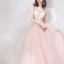 Chic / Beautiful See-through Pearl Pink Evening Dresses  2019 A-Line / Princess Scoop Neck Sleeveless Star Beading Rhinestone Floor-Length / Long Ruffle Backless Formal Dresses