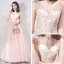 Chic / Beautiful See-through Pearl Pink Evening Dresses  2019 A-Line / Princess Scoop Neck Sleeveless Star Beading Rhinestone Floor-Length / Long Ruffle Backless Formal Dresses