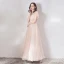 Chic Perle Rose Robe De Soirée 2019 Princesse Encolure Dégagée Manches Courtes Appliques Fleur Paillettes Perlage Longue Volants Dos Nu Robe De Ceremonie
