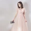 Chic Perle Rose Robe De Soirée 2019 Princesse Encolure Dégagée Manches Courtes Appliques Fleur Paillettes Perlage Longue Volants Dos Nu Robe De Ceremonie
