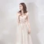 Charmant Champagne Robe De Soirée 2019 Princesse Bretelles Spaghetti Sans Manches Appliques En Dentelle Longue Volants Dos Nu Robe De Ceremonie