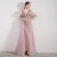Élégant Rose Bonbon Robe De Soirée 2019 Trompette / Sirène V-Cou Manches Courtes Paillettes Perlage Détachable Train De Balayage Volants Dos Nu Robe De Ceremonie