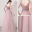 Élégant Rose Bonbon Robe De Soirée 2019 Trompette / Sirène V-Cou Manches Courtes Paillettes Perlage Détachable Train De Balayage Volants Dos Nu Robe De Ceremonie