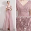 Élégant Rose Bonbon Robe De Soirée 2019 Trompette / Sirène V-Cou Manches Courtes Paillettes Perlage Détachable Train De Balayage Volants Dos Nu Robe De Ceremonie