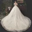 Bling Bling Ivory / Creme Durchsichtige Brautkleider / Hochzeitskleider 2019 A Linie Eckiger Ausschnitt Schleife Kurze Ärmel Rückenfreies Glanz Tülle Königliche Schleppe Rüschen