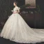 Bling Bling Ivory / Creme Durchsichtige Brautkleider / Hochzeitskleider 2019 A Linie Eckiger Ausschnitt Schleife Kurze Ärmel Rückenfreies Glanz Tülle Königliche Schleppe Rüschen