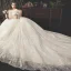 Bling Bling Ivory / Creme Durchsichtige Brautkleider / Hochzeitskleider 2019 A Linie Eckiger Ausschnitt Schleife Kurze Ärmel Rückenfreies Glanz Tülle Königliche Schleppe Rüschen