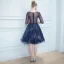 Chic / Belle Bleu Marine Transparentes Robe De Cocktail 2019 Princesse Encolure Carrée 1/2 Manches Glitter Tulle Noeud Ceinture Courte Volants Robe De Ceremonie