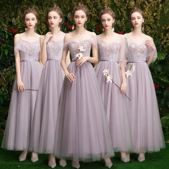 Affordable Lavender Bridesmaid Dresses 2019 A Line Princess Appliques Lace Sequins Sash Floor Length Long Ruffle Wedding Party Dresses