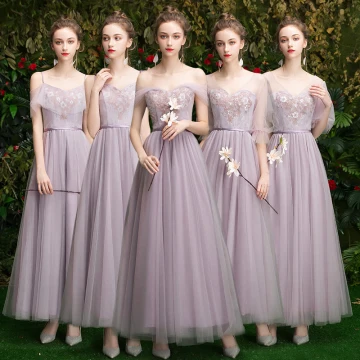 Abordable Lavande Robe Demoiselle D 039 Honneur 2019 Princesse Appliques En Dentelle Paillettes Ceinture Longue Volants Robe Pour Mariage