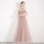 Fabulous Pearl Pink See-through Evening Dresses  2019 A-Line / Princess Halter Short Sleeve Beading Pearl Rhinestone Floor-Length / Long Ruffle Backless Formal Dresses
