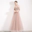 Fabulous Pearl Pink See-through Evening Dresses  2019 A-Line / Princess Halter Short Sleeve Beading Pearl Rhinestone Floor-Length / Long Ruffle Backless Formal Dresses