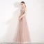 Fabulous Pearl Pink See-through Evening Dresses  2019 A-Line / Princess Halter Short Sleeve Beading Pearl Rhinestone Floor-Length / Long Ruffle Backless Formal Dresses