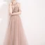 Fabulous Pearl Pink See-through Evening Dresses  2019 A-Line / Princess Halter Short Sleeve Beading Pearl Rhinestone Floor-Length / Long Ruffle Backless Formal Dresses