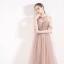 Fabulous Pearl Pink See-through Evening Dresses  2019 A-Line / Princess Halter Short Sleeve Beading Pearl Rhinestone Floor-Length / Long Ruffle Backless Formal Dresses