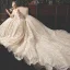 Luxury / Gorgeous Champagne Lace Wedding Dresses 2019 Ball Gown Spaghetti Straps Short Sleeve Backless Rhinestone Glitter Tulle Royal Train Ruffle