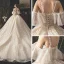 Luxury / Gorgeous Champagne Lace Wedding Dresses 2019 Ball Gown Spaghetti Straps Short Sleeve Backless Rhinestone Glitter Tulle Royal Train Ruffle
