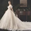 Beste Champagner Brautkleider / Hochzeitskleider 2019 Ballkleid Off Shoulder Schleife Kurze Ärmel Rückenfreies Applikationen Spitze Perlenstickerei Perle Pailletten Glanz Tülle Königliche Schleppe Rüschen