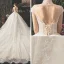 Vintage / Originale Champagne Robe De Mariée 2019 Princesse Transparentes Col v profond Manches Courtes Forme de coeur Dos Nu Appliques En Dentelle Perlage Glitter Tulle Cathedral Train Volants
