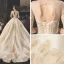 Luxe Champagne Transparentes Robe De Mariée 2019 Princesse Encolure Carrée 1/2 Manches Dos Nu Appliques En Dentelle Paillettes Perlage Glitter Tulle Cathedral Train Volants