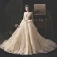 Stilig Champagne Brudekjoler 2019 Ballkjole Kjæreste Uten Ermer Ryggløse Appliques Blomst Rhinestone Beading Glitter Tyll Cathedral Train Buste