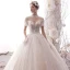 Luxus / Herrlich Ivory / Creme Durchsichtige Brautkleider / Hochzeitskleider 2019 A Linie Stehkragen Geschwollenes Kurze Ärmel Rückenfreies Pailletten Perlenstickerei Glanz Tülle Lange Rüschen