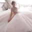 Luxus / Herrlich Ivory / Creme Durchsichtige Brautkleider / Hochzeitskleider 2019 A Linie Stehkragen Geschwollenes Kurze Ärmel Rückenfreies Pailletten Perlenstickerei Glanz Tülle Lange Rüschen