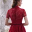 Vintage / Originale Bordeaux Dentelle de retour Robe De Graduation 2019 Princesse Col Haut Manches Courtes Ceinture Thé Longueur Volants Robe De Ceremonie
